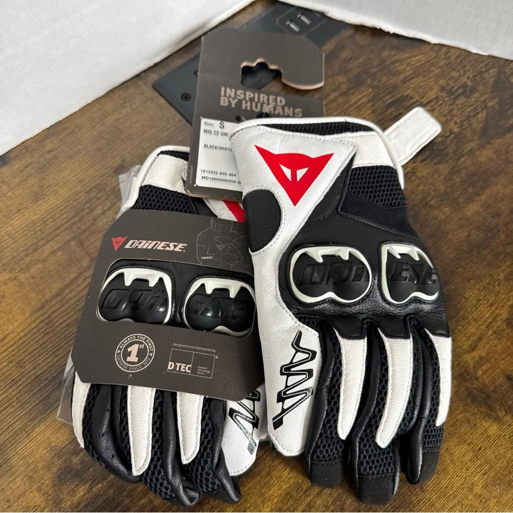 Dainese Leather Motorcycle Gloves Black/White MIG C2 Unisex Gloves Size S NEW - Picture 2 of 6